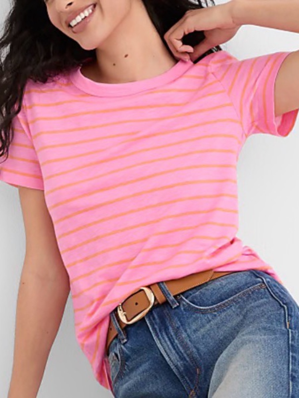 LOFT 100% Cotton Slub Tee Pink Orange Stripe Sugar Blossom M